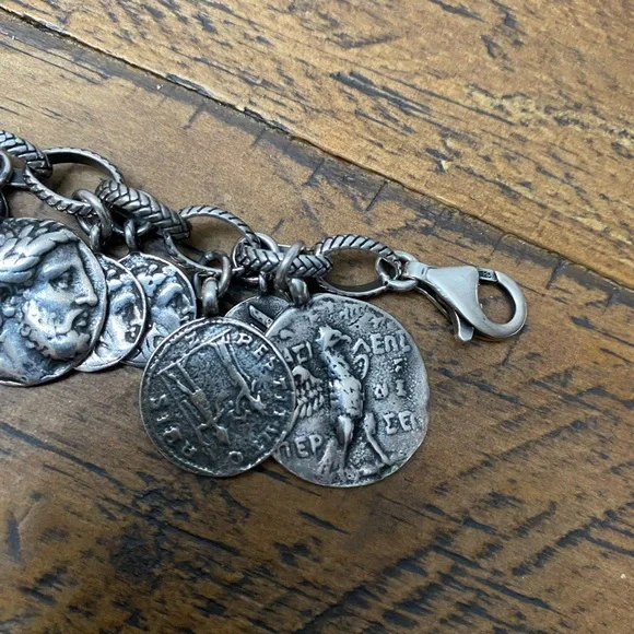 Retired Silpada sterling Silver Oxidized Roman Coin Cha Cha Charm bracelet B1624 - Picture 4 of 6